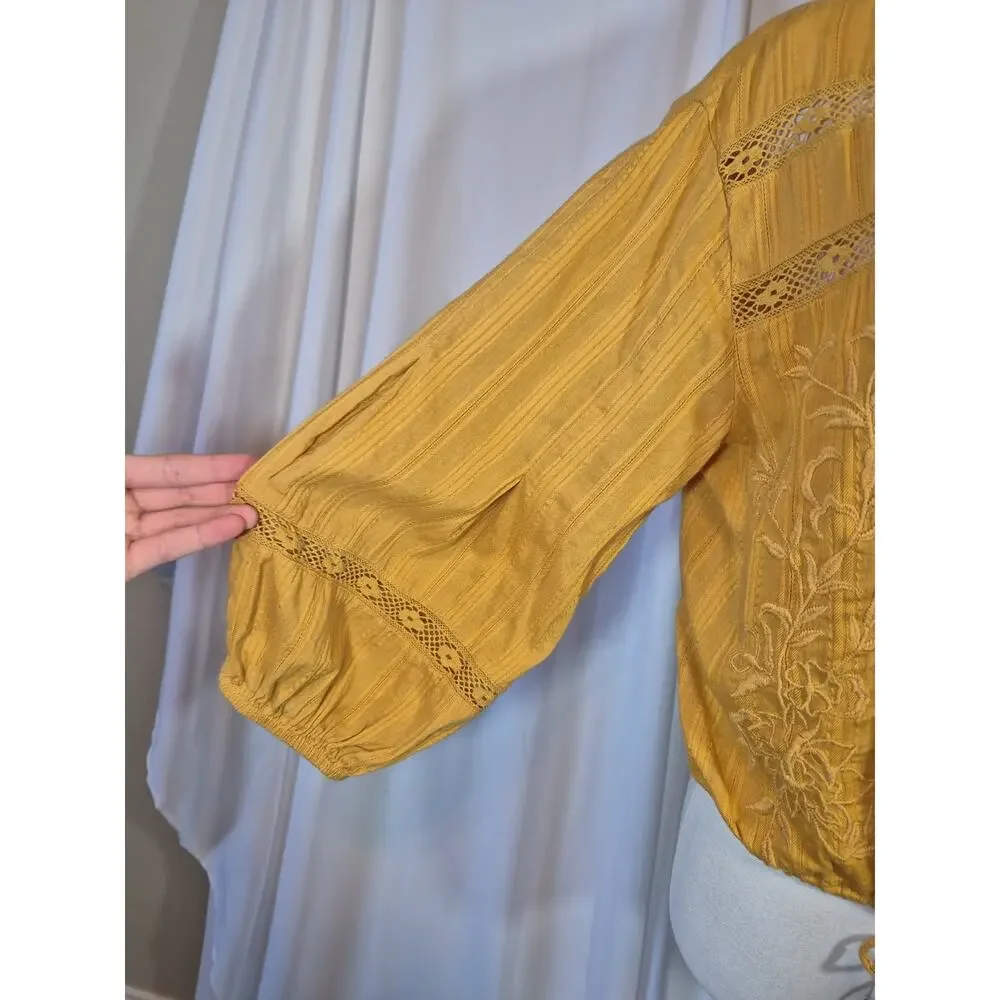 Free People Follow Your Heart Embroidered Crop Top in Gold Medium